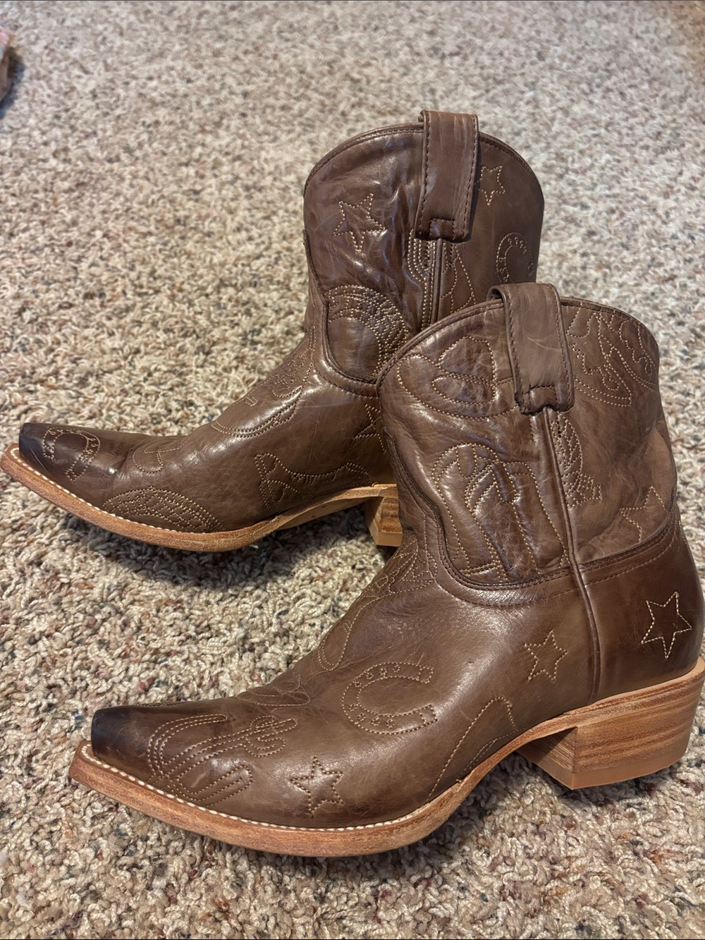 Stetson Brown Leather Western Ankle Boots
